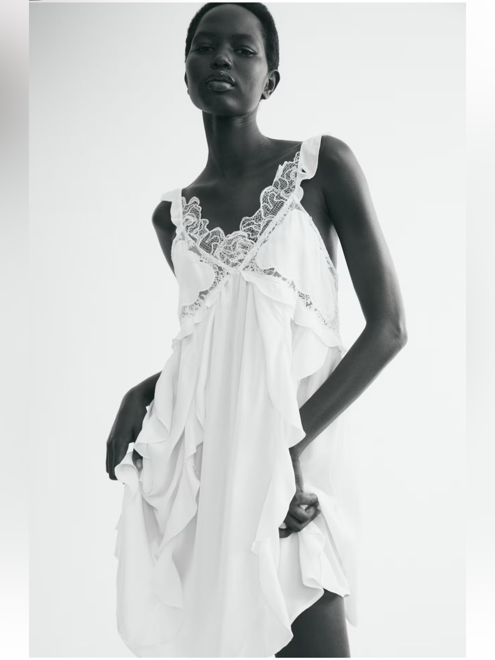 H&M EDITION NWT CREAM FLOUNCED LACE-TRIMMED DRESS SIZE 6